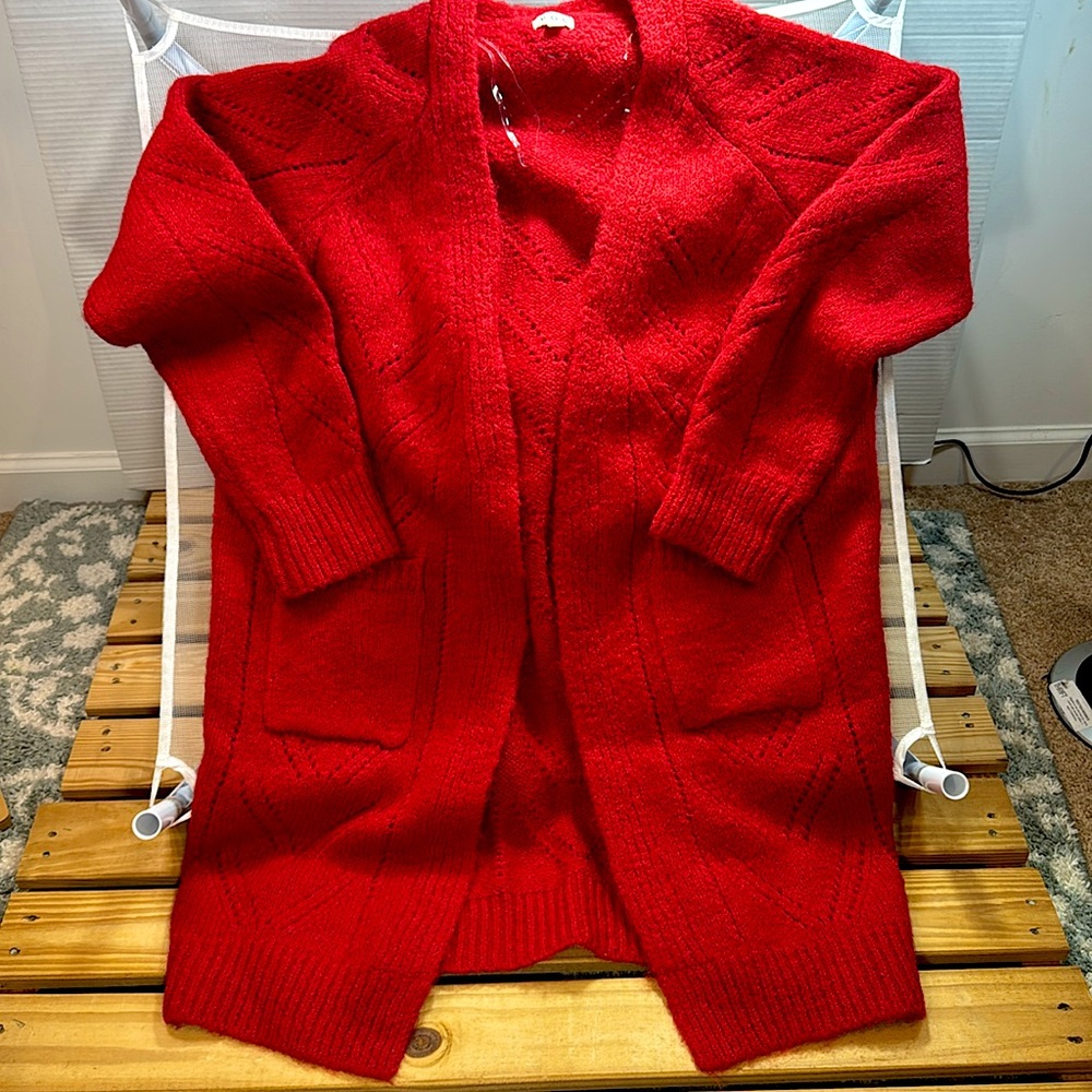 Cardigan Open Front Sweater Red POL Size Large